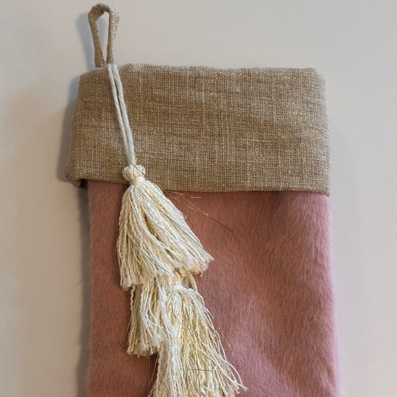 Pink and Gold Soft Furry Stocking with Tassel Embellishment - Picture 2 of 5